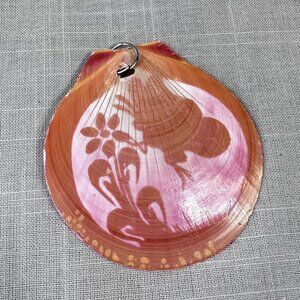 Vintage Painted and Carved Large Shell Pendant